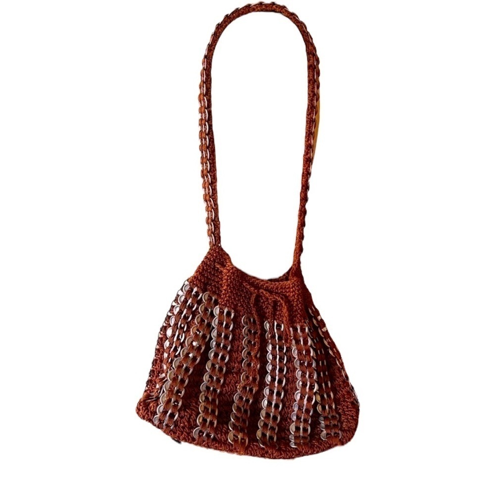 Handmade Macrame Knitted Soda Tab Shoulder Bag Orange Boho